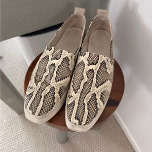 Vince Beige and Black Snakeskin Slip-On Sneakers